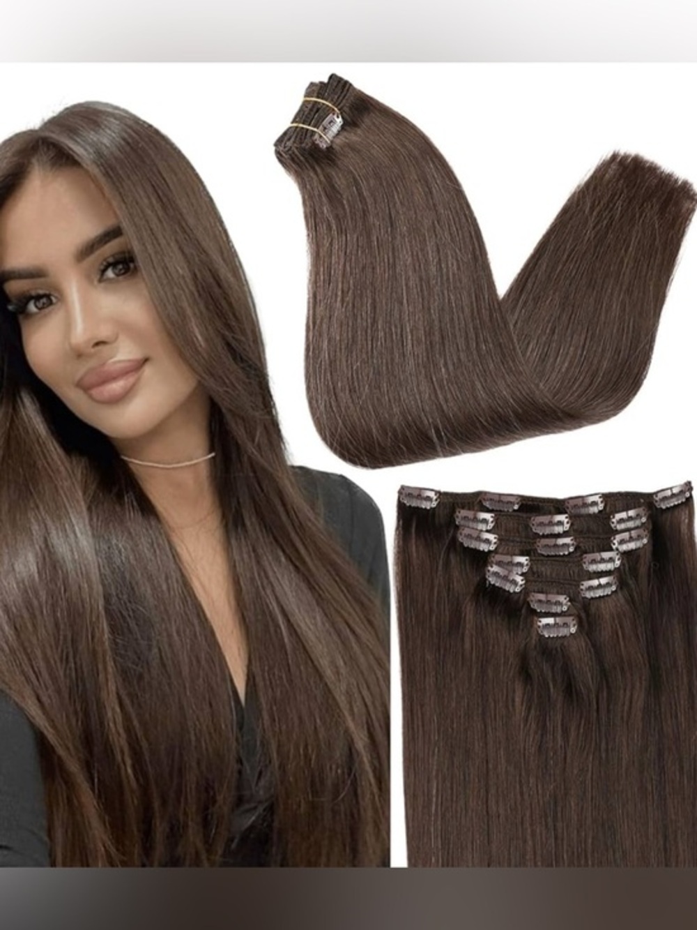 20” Brown Clip-In Hair Extensions - Smooth Straight Hair 7 pcs 100% human Hair